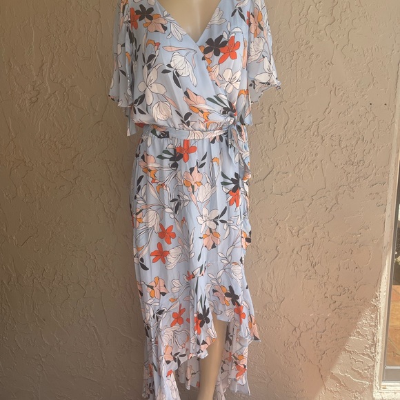 $398 Parker size L blue dress - High Low Silk 100% - Picture 1 of 11